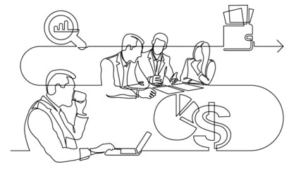 business concept one line drawing illustration of work process