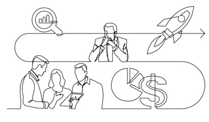 business concept one line drawing illustration of work process