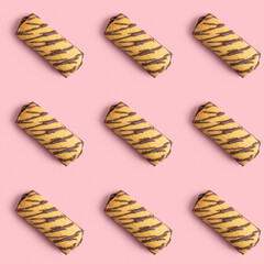 Seamless pattern with Chocolate Corn flake Cookies on pink background.