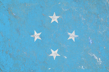 Rustic flag of federated states of micronesia painted on a damaged old concrete wall surface