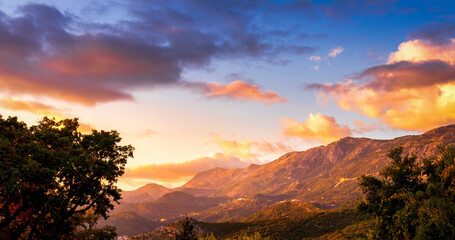 Naklejka na ściany i meble Sunset on the Adriatic coast near the city of Budva, Montenegro.