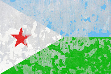Djibouti flag on a rustic old concrete wall surface