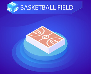 Basketball field isometric design icon. Vector web illustration. 3d colorful concept