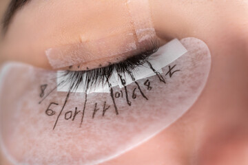 Eyelash extensions in a beauty salon. Training and labeling.