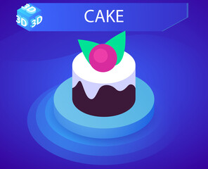 Cake isometric design icon. Vector web illustration. 3d colorful concept