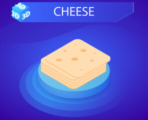 Cheese isometric design icon. Vector web illustration. 3d colorful concept