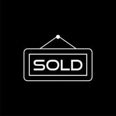 Sold label icon isolated on dark  background