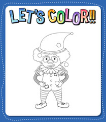 Worksheets template with let’s color!! text and clown outline