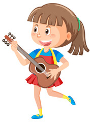 Happy girl with guitar on white background