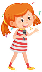 Cute girl cartoon holding microphone singing