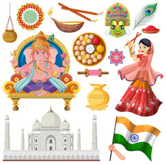 Set of Indian culture objects and symbols