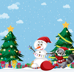 Fototapeta na wymiar Christmas holidays with snowman and presents
