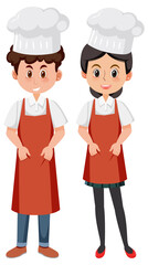 Male and female chefs in red apron
