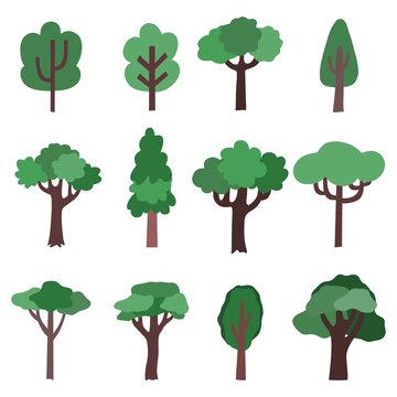 Tree cartoon icons. Forest sihouette icons. Vector trees collection