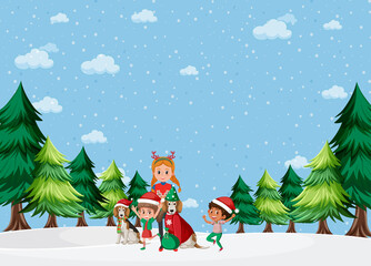 Christmas theme with children and animals