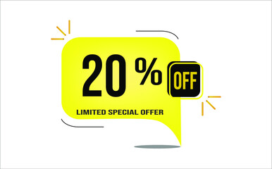 20% off yellow balloon. Wholesale buy and sell banner. Limited special offer