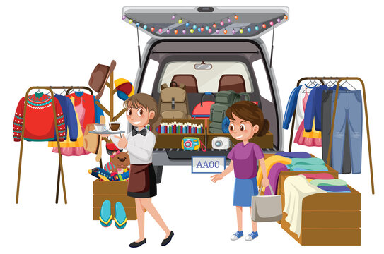 recommend clip art: Woman shopping at yard sale