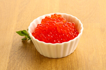 Red caviar in the bowl