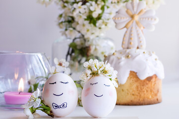 Easter cake with onion painted eggs with willow, ukrainian orthodox