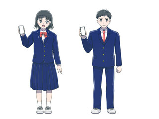 スマホを持った制服の男女