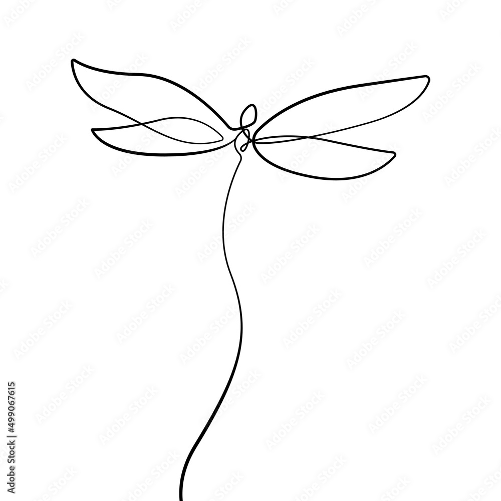 Poster dragonfly continuous line art drawing. one line art minimalist style of simple dragonfly. good for w