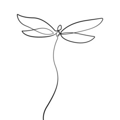 Dragonfly Continuous Line Art Drawing. One Line Art Minimalist Style of Simple Dragonfly. Good for Wall Art, Print, Poster. Abstract Minimal Trendy Modern Drawing. Vector EPS 10