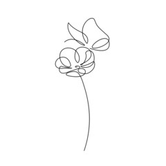 Abstract Flower with Butterfly Line Drawing Composition. Flower Hand-drawn Vector One Line Style Drawing Black Sketch on White Background. 