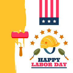 America Labor Day Greeting Card or Invitation with Cute and Minimalist Illustration Labor Tools