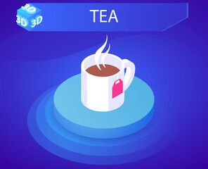 Tea isometric design icon. Vector web illustration. 3d colorful concept