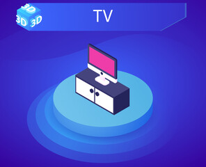 Tv isometric design icon. Vector web illustration. 3d colorful concept