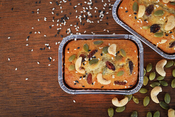 Banana Cake on wood background