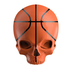 Basketball skull - 3D illustration of orange basketball shaped human skull isolated on white studio background - 499069676