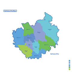 さいたま市行政区・さいたま市地図 雨の日カラーで色分けしてみた（英語版）