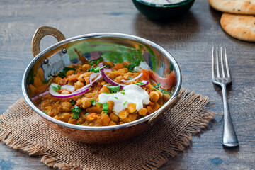 Chickpea curry with red onion raita