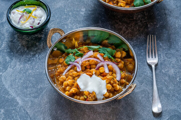 Chickpea curry with red onion raita