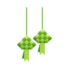 Ketupat isolated on white background. Ketupat is rice wrapped in woven young coconut leaves, as a template or Eid icon, vector illustration.