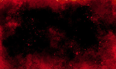 Watercolor red grunge background painting. Watercolour old deep maroon color backdrop. Stains on paper texture. abstract red background texture wall wallpaper. red old grugy on black background.
