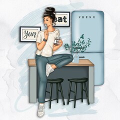 Kitchen Pattern Background Hand Drawn Illustration	