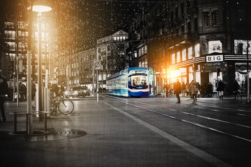 Fototapeta na wymiar This city never sleeps. Digitally manipulated shot of a busy city street at night.