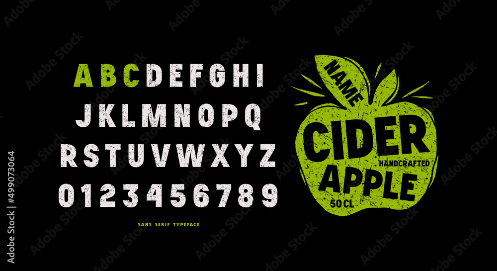 Poster sans serif font in classic style and cider label template