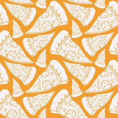 Seamless pattern with pepperoni pizza slices drawn