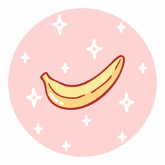 Cute hand-drawn banana in doodle cartoon style. Round composition in neutral candy colors. Kawaii element for card, social media banner, sticker, decoration kids playroom. Vector illustration