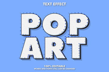 Flat pop art text effects with seamless pattern and dashed stroke