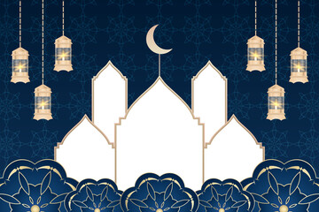 Modern islamic background decorated with ornaments and lantern