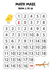 Get cute bird to the branch by counting to 16.