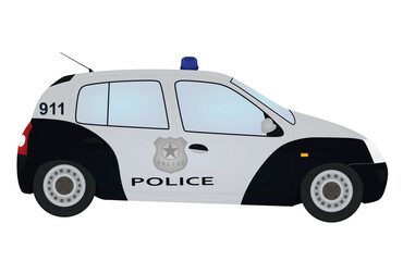 Fototapeta premium Blue and white police car. vector illustration