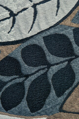 Elegant blue-gray fabric with a floral pattern for design, jakarta fabric texture with leaves in blue and gray color