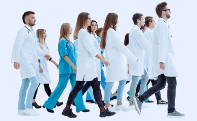 background image of the head and a group of young doctors