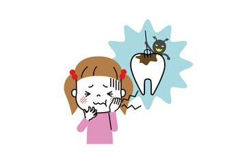 虫歯で歯が痛い女の子　虫歯とムシばい菌