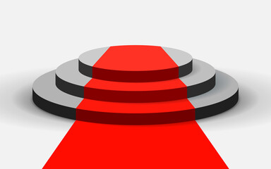 Podium in flat style, award pedestal with red carpet, geometry shape, vector design object for you project